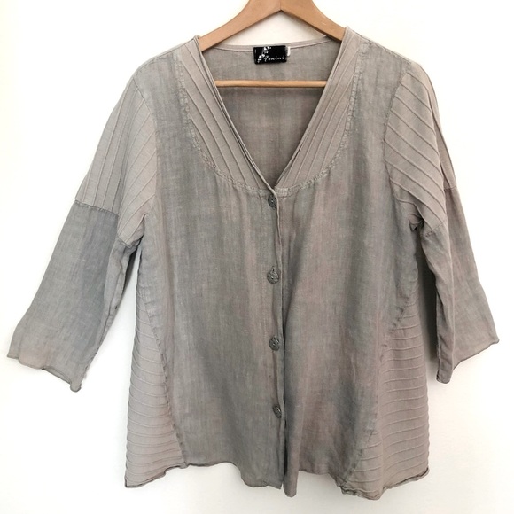 Fenini Linen and Ribbed Cotton Shirt/Jacket - Medium - Picture 1 of 16